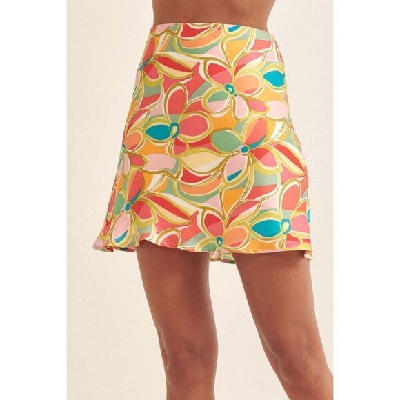 Promesa Dream Chaser Floral Satin‎ Mini Skirt Medium - Picture 1 of 9